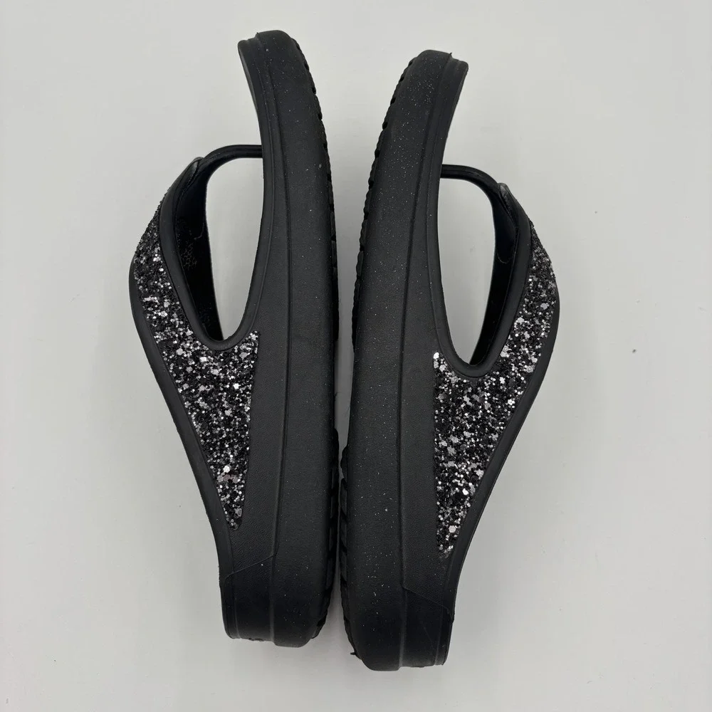 CROCS Sloane Sandals Womens 9 Glitter Wedge Flip Flops Slip On Black